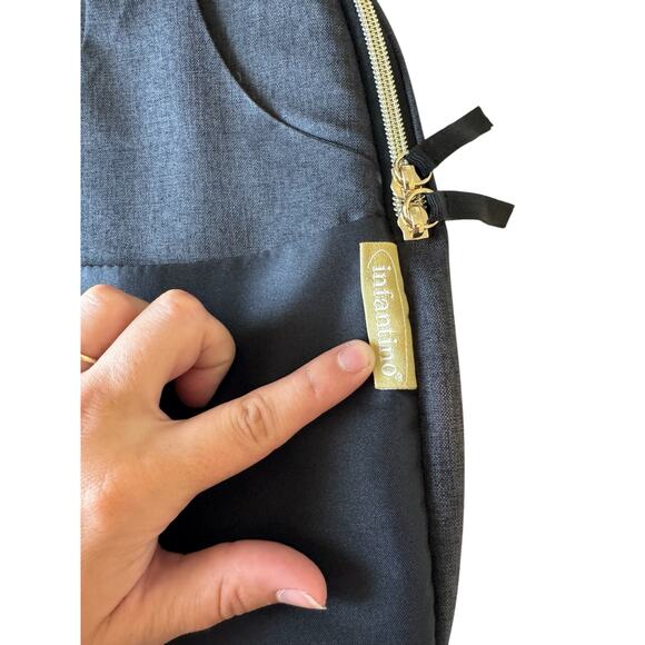 Infantino Black Gray Diaper Bag Sling Backpack Gold Zippers Adjustable Strap - Picture 5 of 9